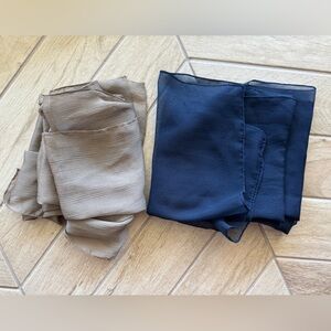 Two long scarves 16 X 58 inches each tan & blue